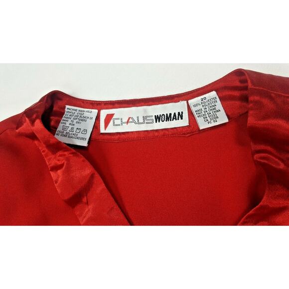Vntg Chaus Woman Plus Size 20 Red Button Front Top Blouse Satin Trim - Picture 2 of 5